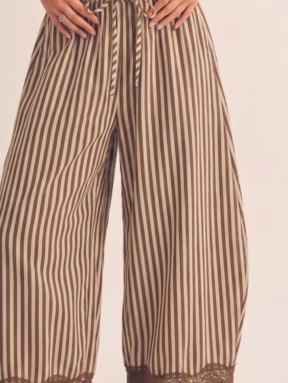 Boho Lace Trim Barrel Stripe Balloon Pants Size M NWT